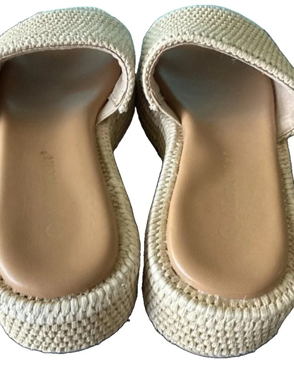 Platform Sandals Raffia Espadrilles Slip On Slides Summer Sz 6 Natural Beige